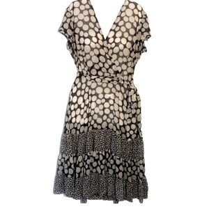 J.B.S. Black & White Polka Dot Ruffled Wrap Dress size 6